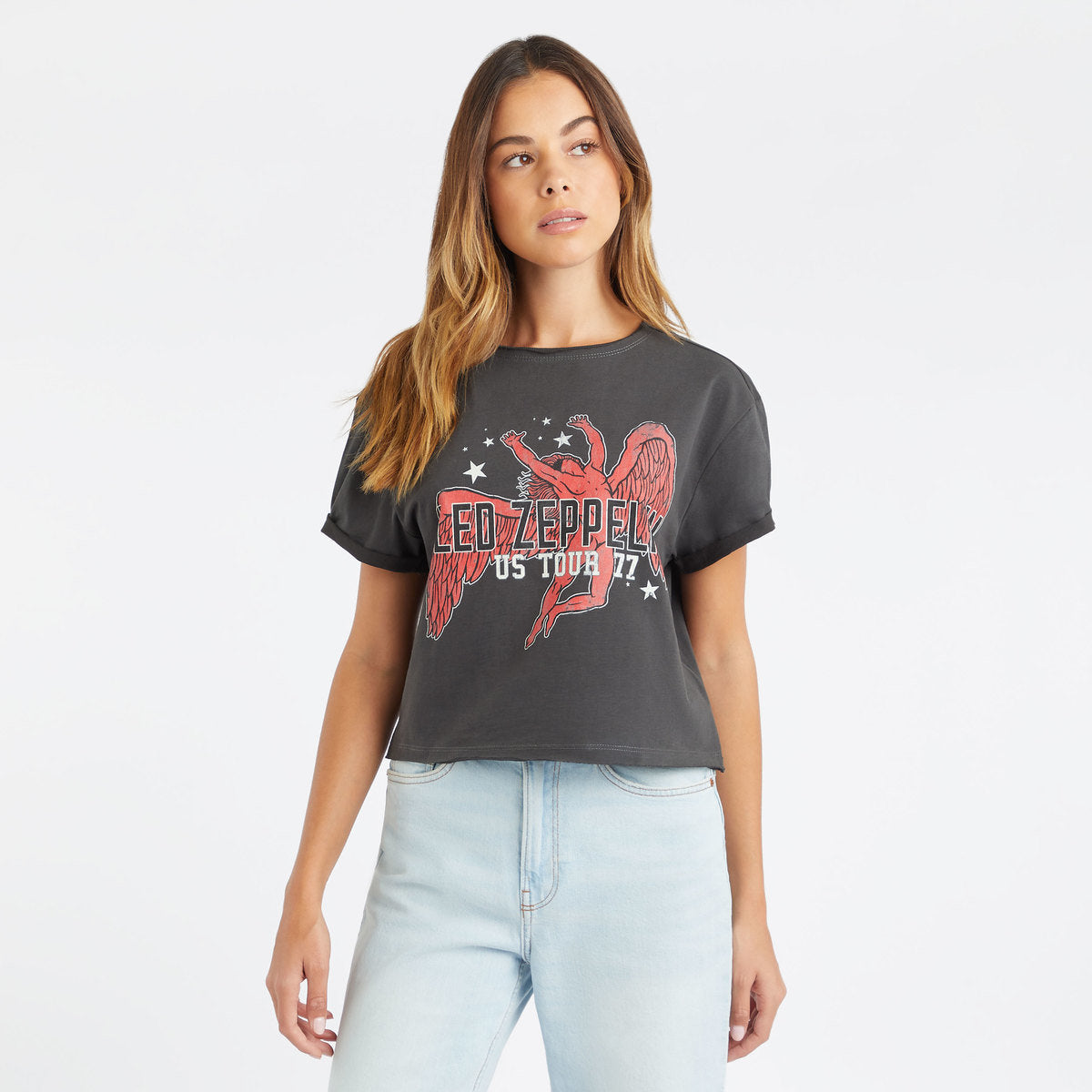 Image of Led Zeppelin Crop Top T Shirt - US Tour 77 Icarus Amplified